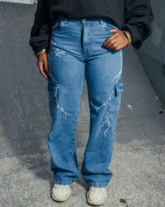 Calça Cargo Trip Side Raio - Jeans Sky