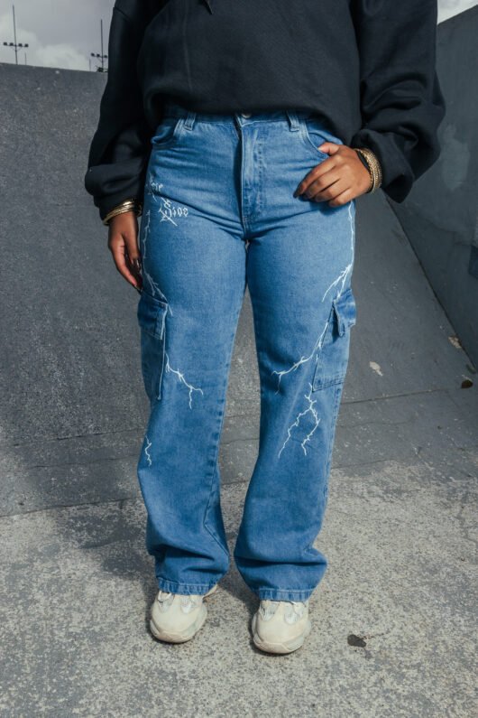 Calça Cargo Trip Side Raio - Jeans Sky